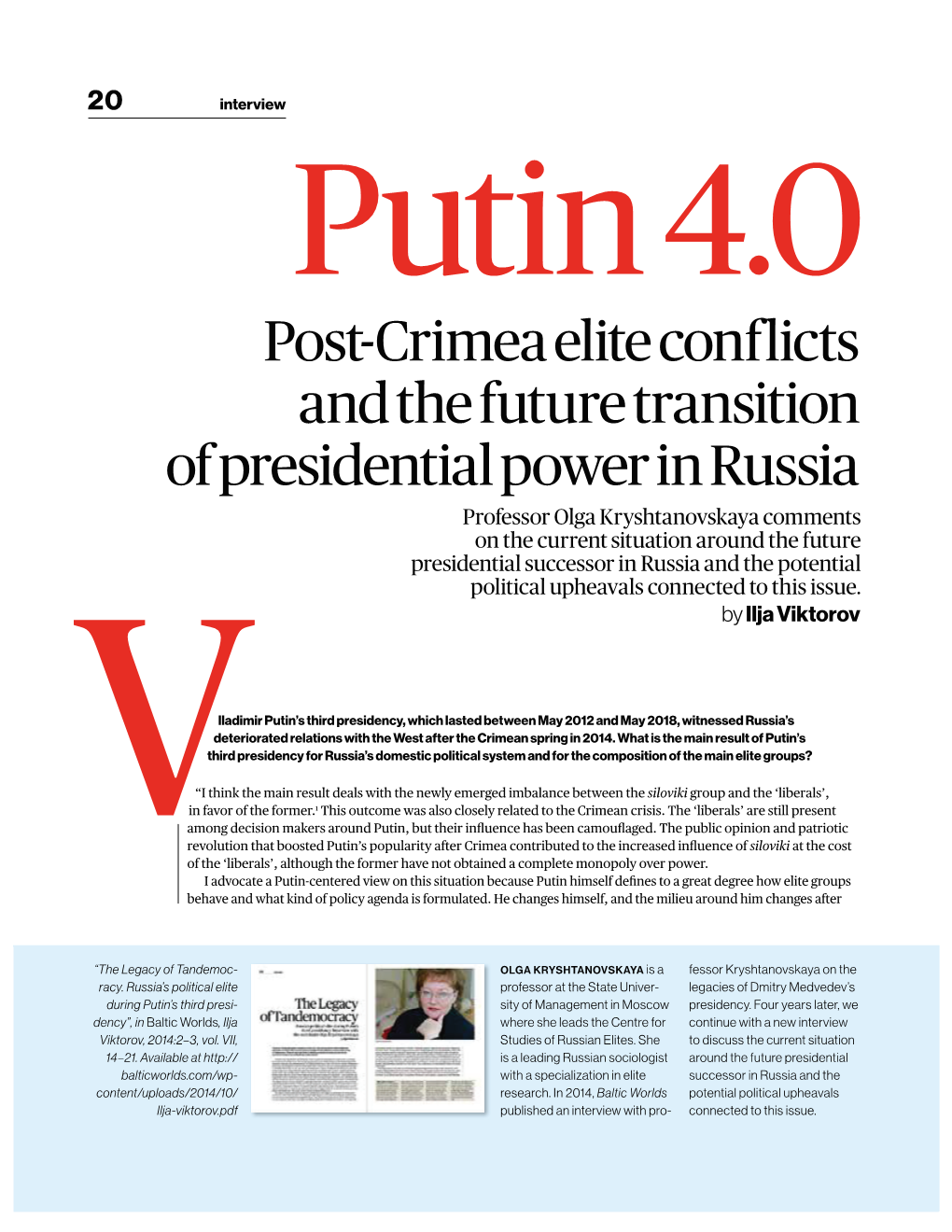 Post-Crimea Elite Conflicts and the Future Transition Of