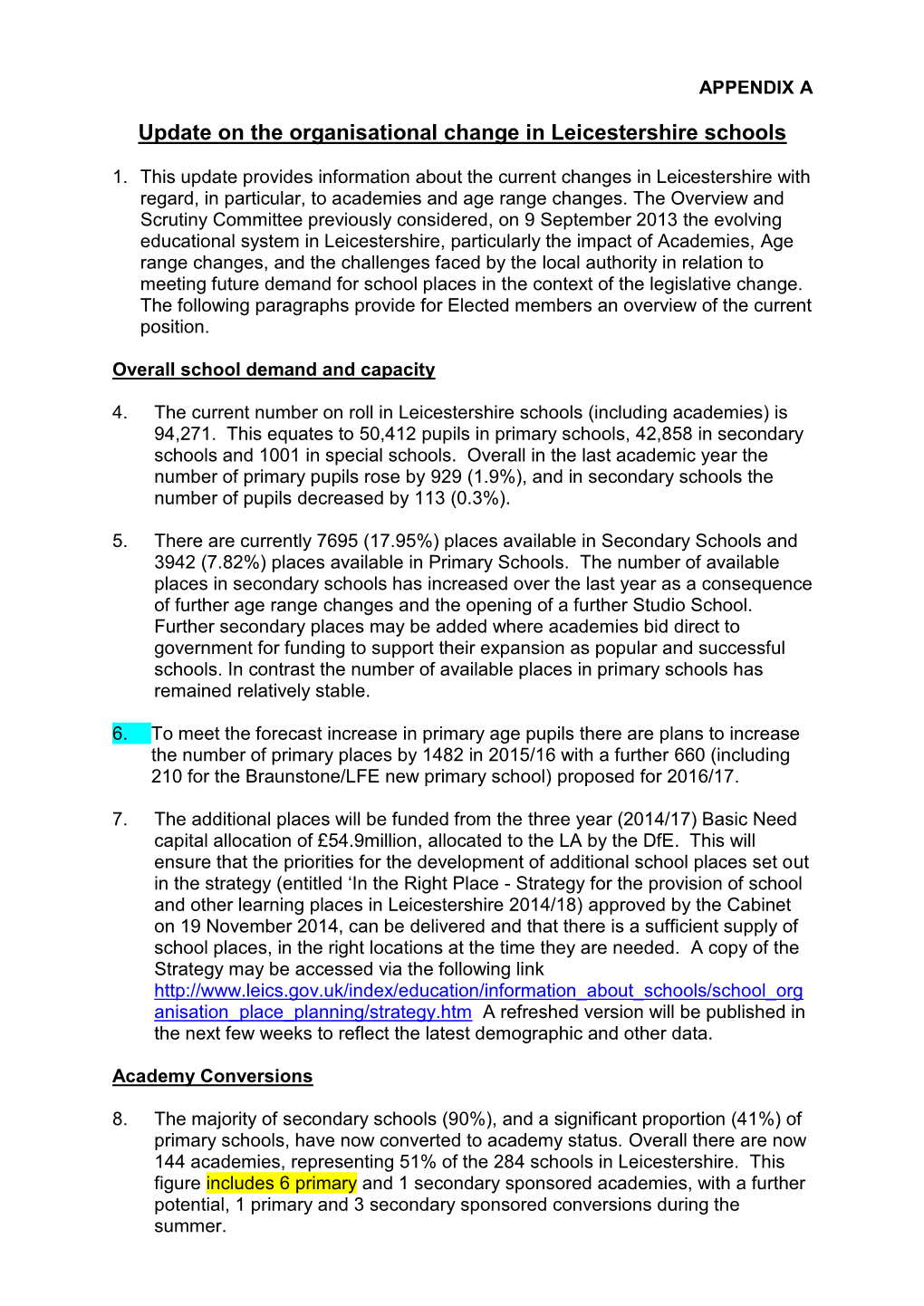 Report on School Places 2 March 2015