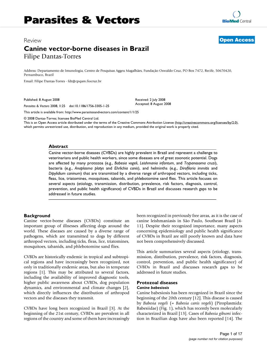 Canine Vector-Borne Diseases in Brazil Filipe Dantas-Torres