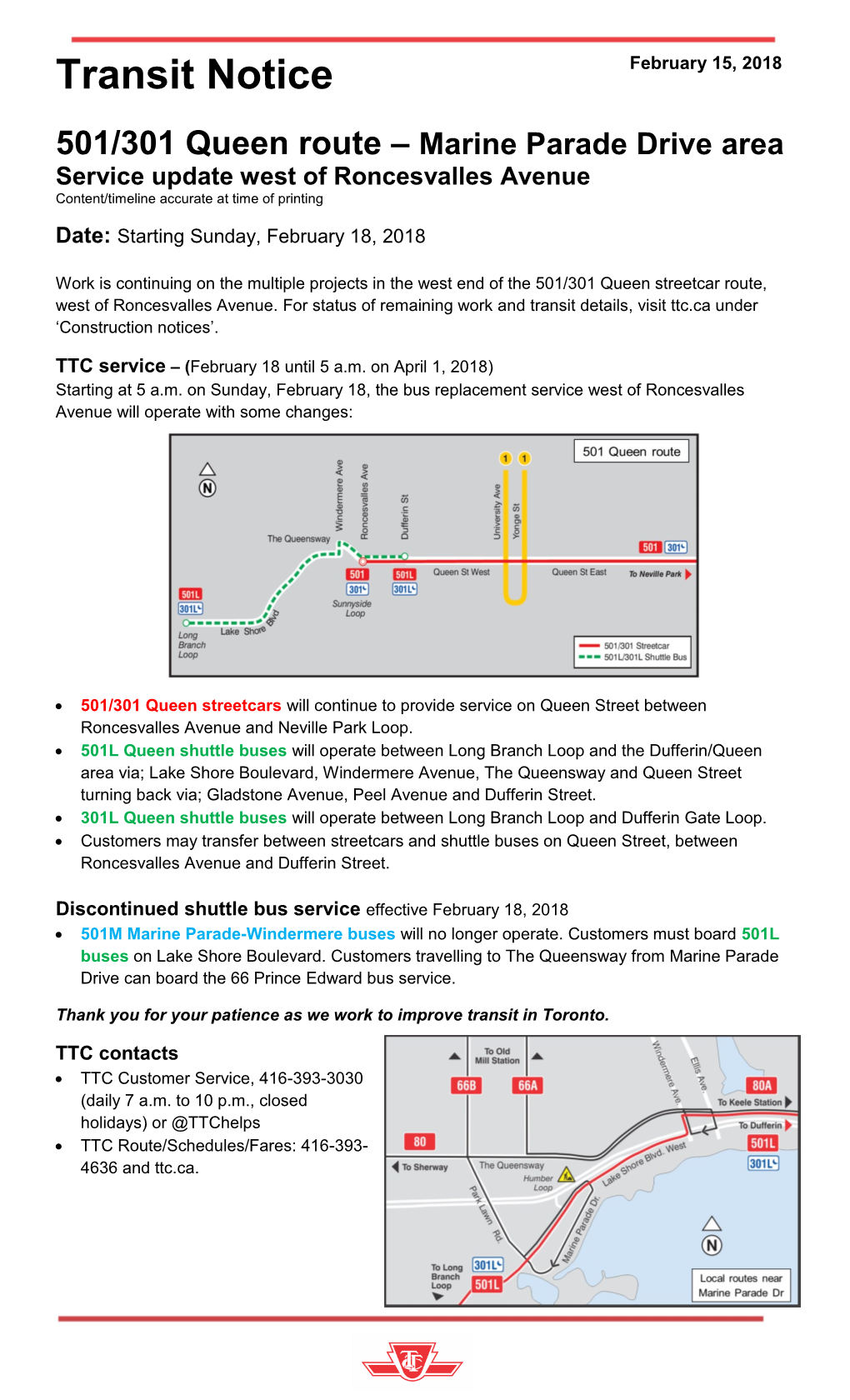 Transit Notice February 15, 2018