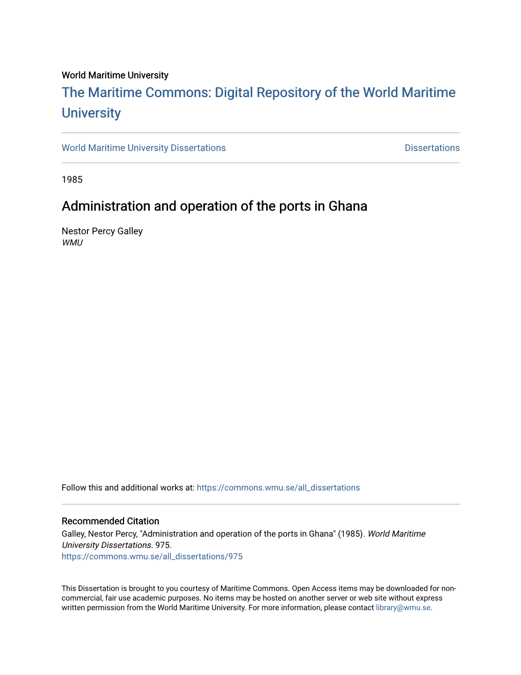 Administration and Operation of the Ports in Ghana