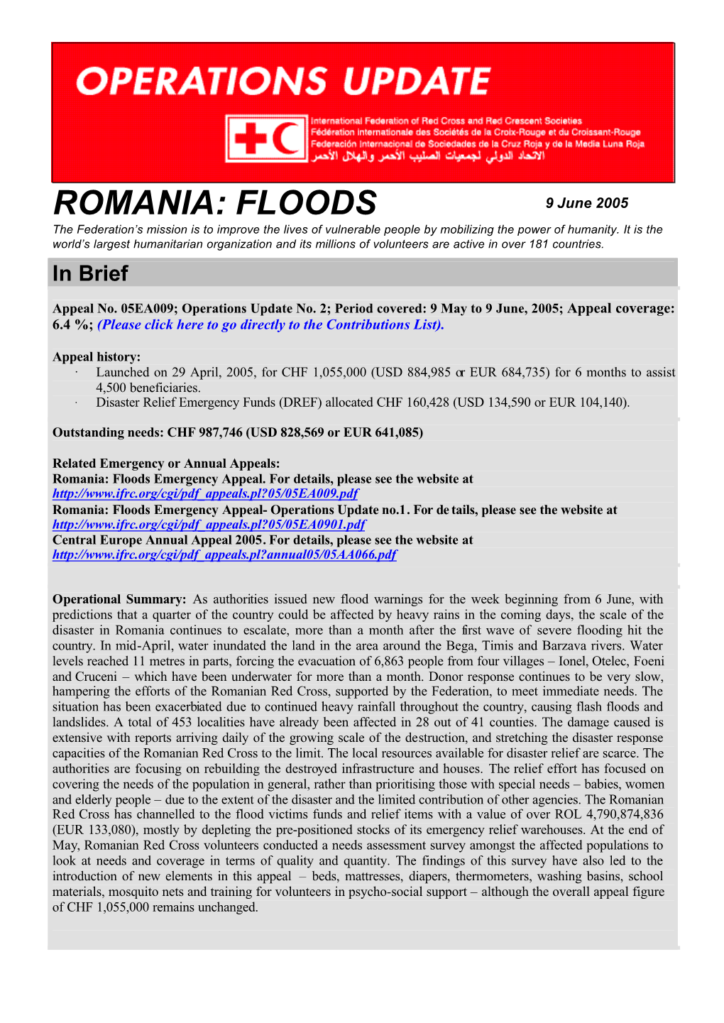 IFRC- Romania Floods Emergency Appeal