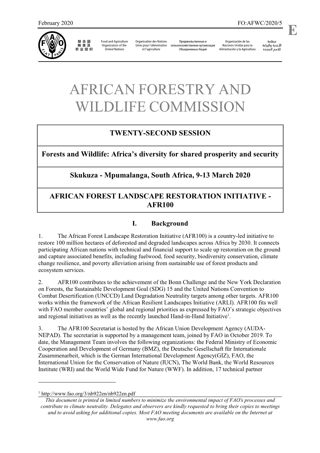 FO:AFWC/2020/05 African Forest Landscape Restoration Initiative