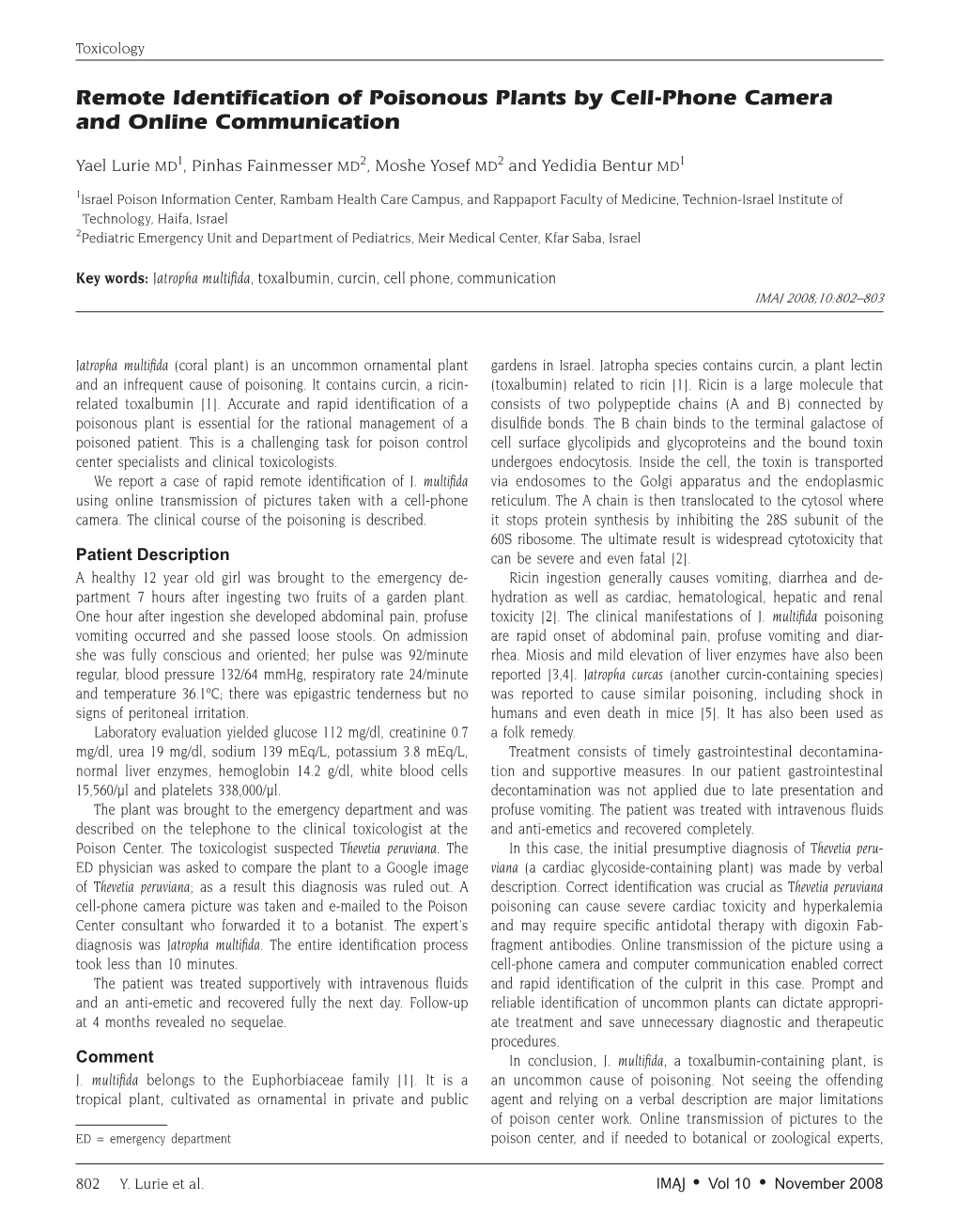 Remote Identification of Poisonous Plants by Cell-Phone Camera and Online Communication