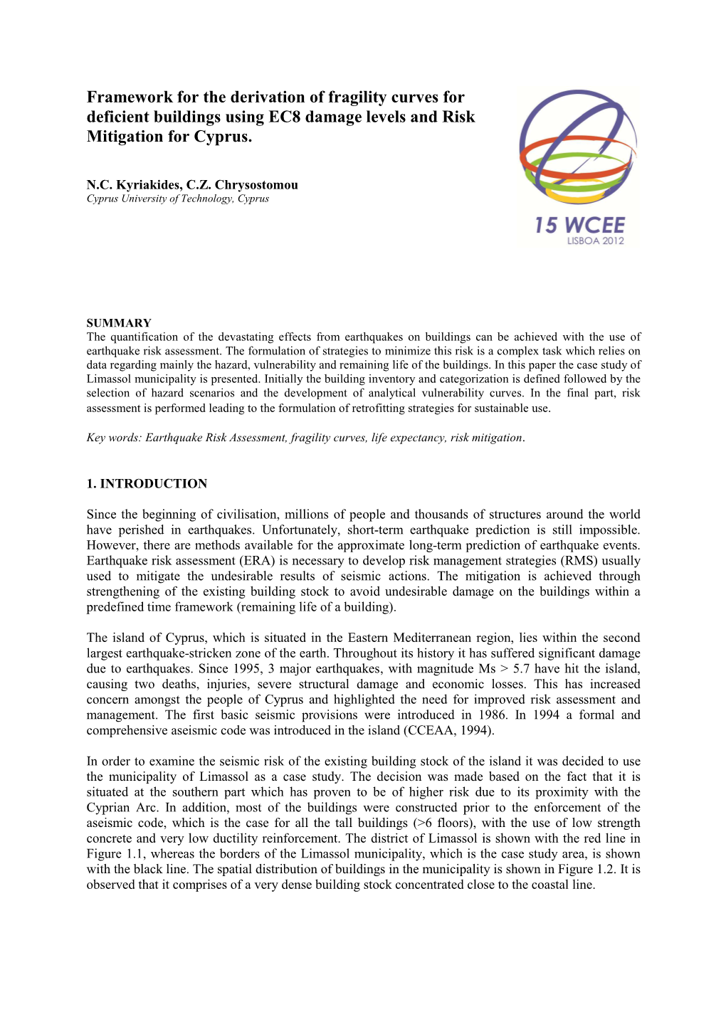 Framework for the Derivation of Fragility Curves for Deficient Buildings Using EC8 Damage Levels and Risk Mitigation for Cyprus