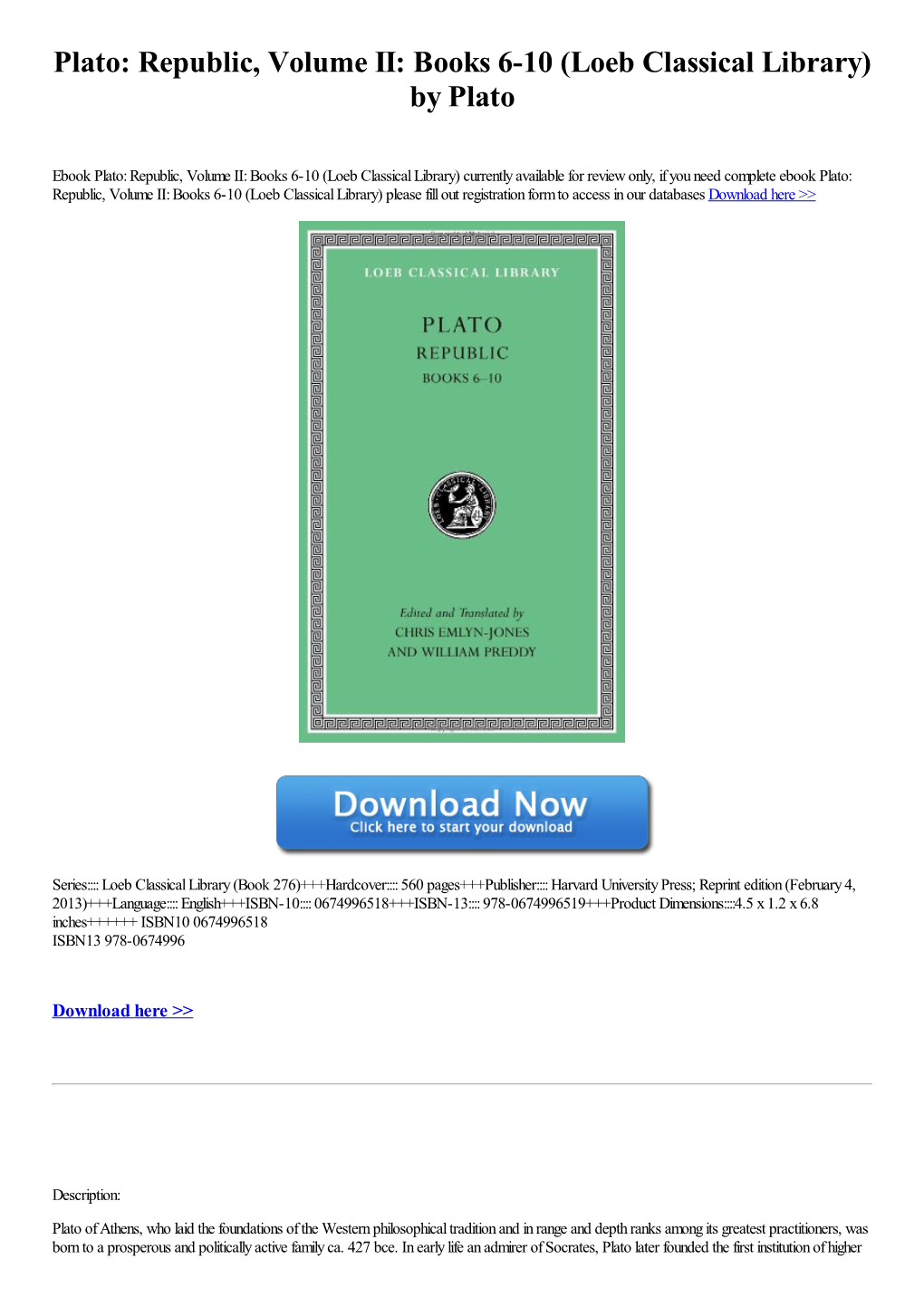 (Loeb Classical Library) by Plato