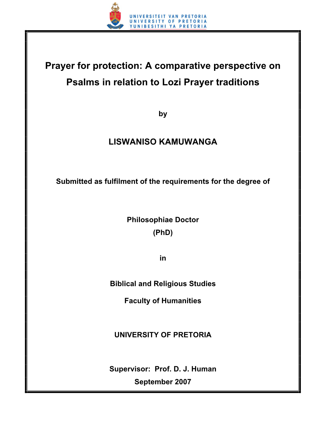 A Comparative Perspective on Psalms in Relation to Lozi Prayer Traditions