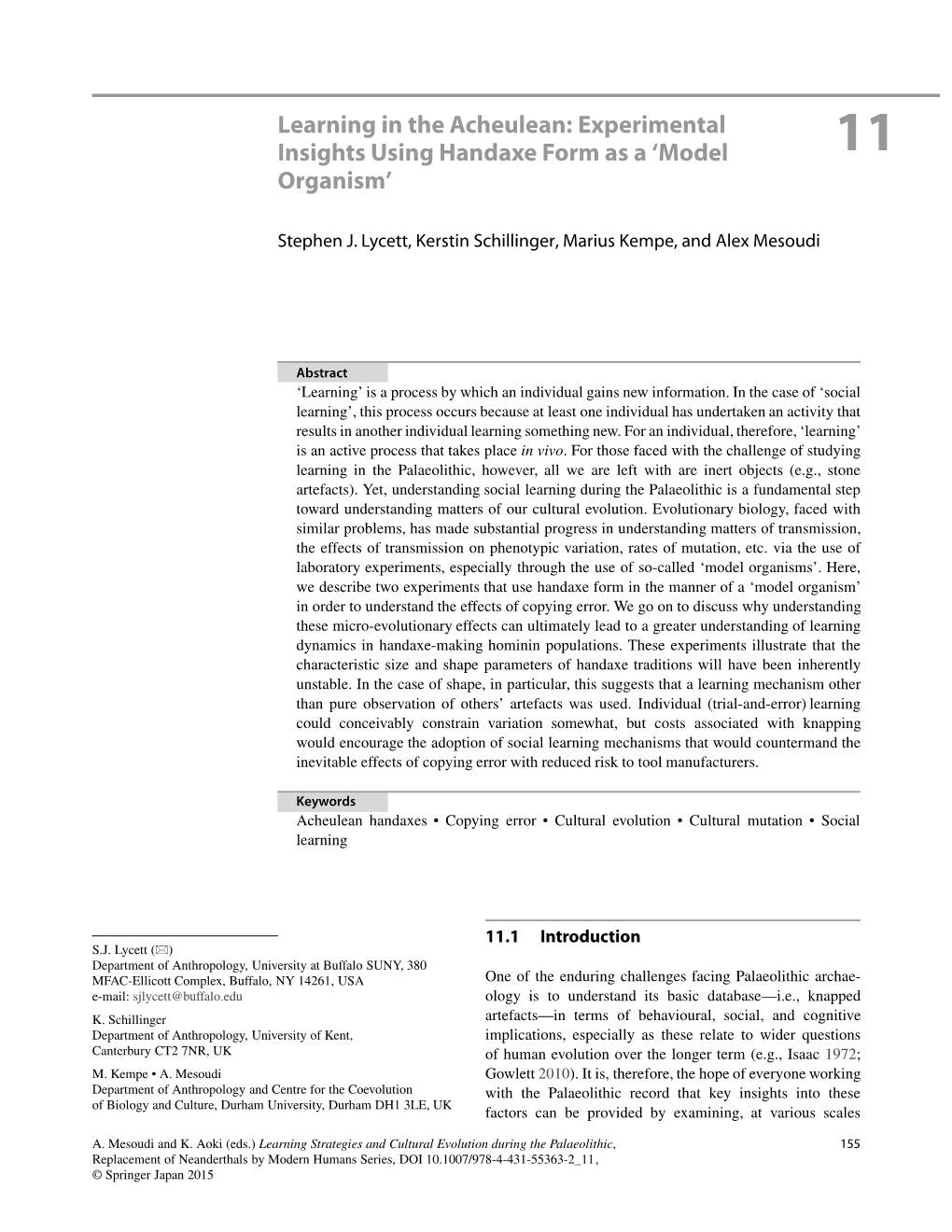 Learning in the Acheulean: Experimental Insights Using Handaxe Form As a ‘Model 11 Organism’