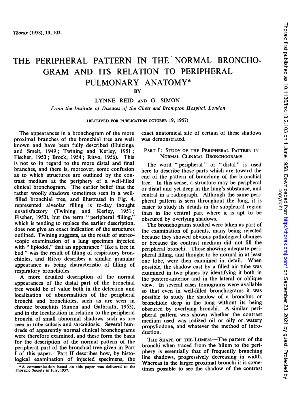 Gram and Its Relation to Peripheral Pulmonary Anatomy* by Lynne Reid and G