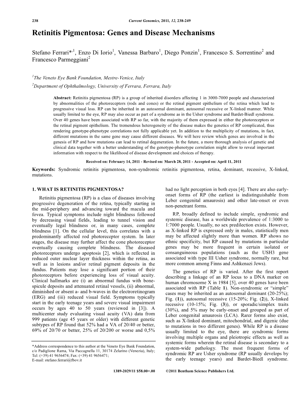 Retinitis Pigmentosa: Genes and Disease Mechanisms