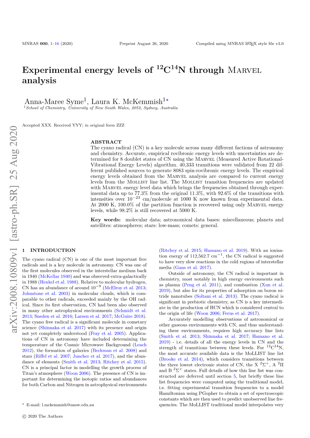 Experimental Energy Levels of 12C14N Through Marvel Analysis