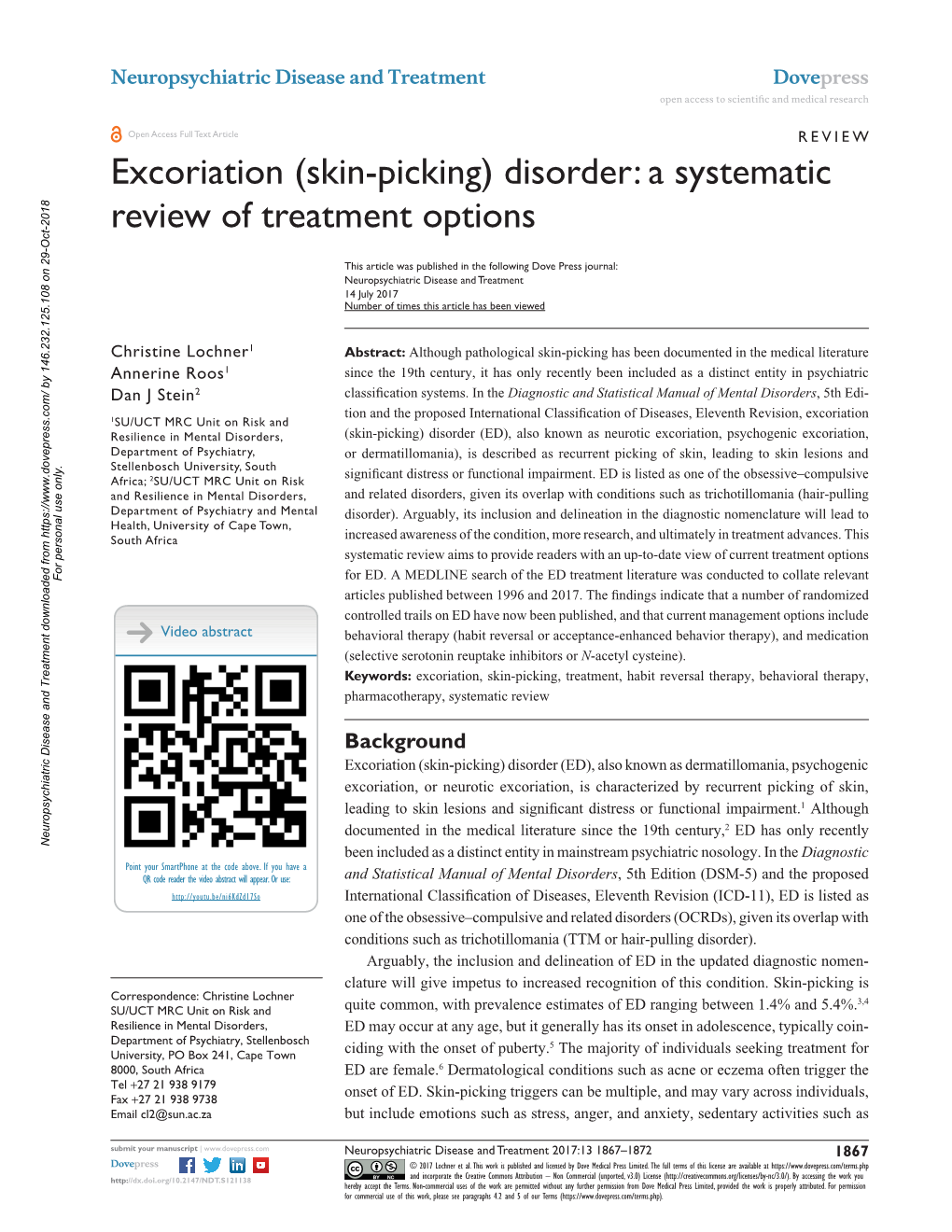 Excoriation (Skin-Picking) Disorder: a Systematic Review of Treatment Options