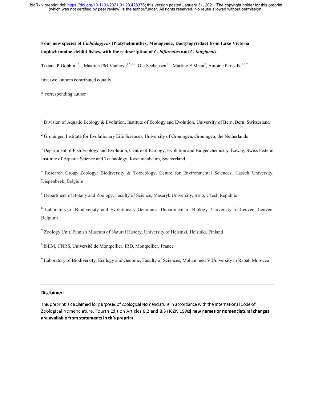 From Lake Victoria Haplochromine Cichlid Fishes, with the Redescription of C