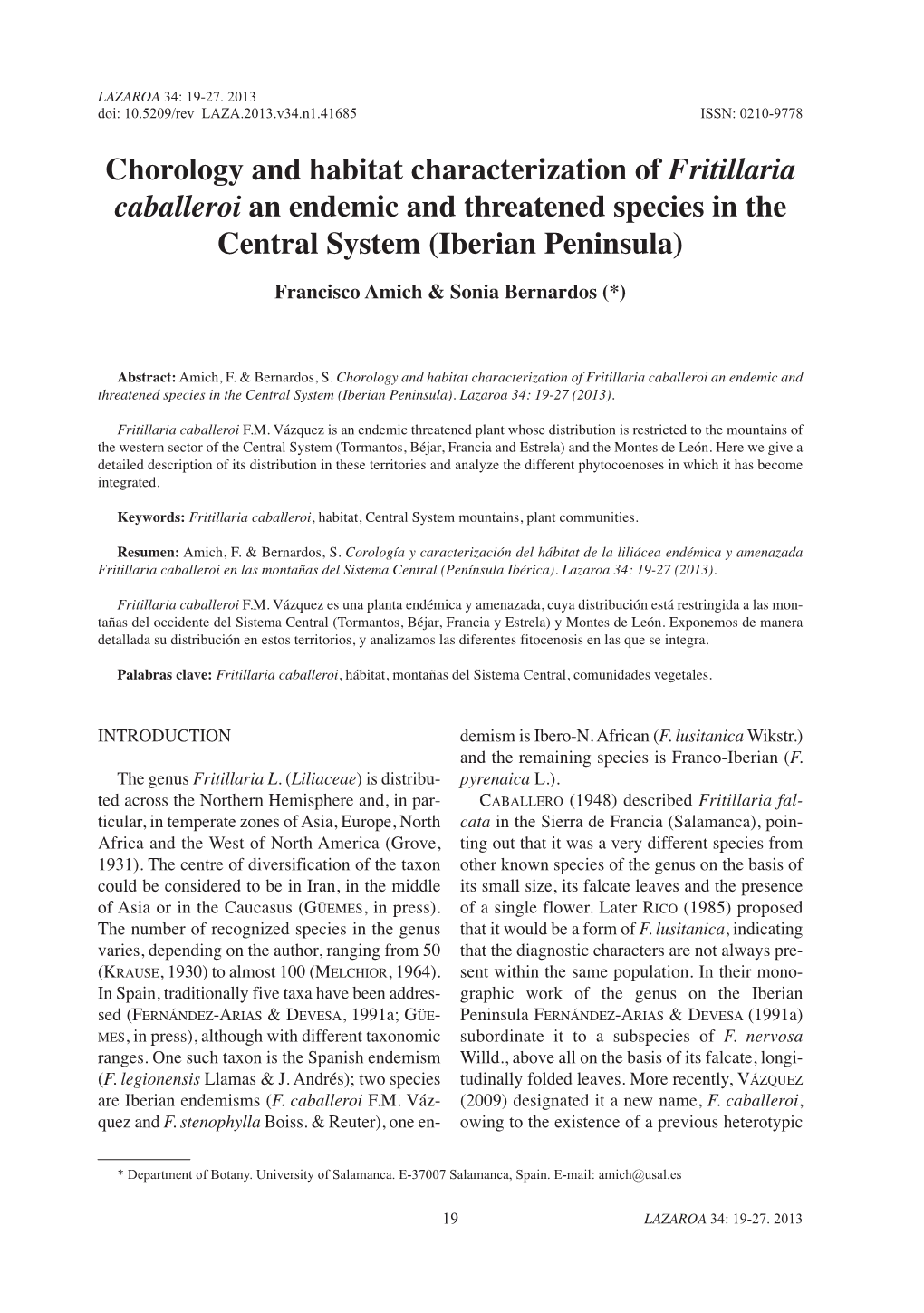 Chorology and Habitat Characterization of Fritillaria