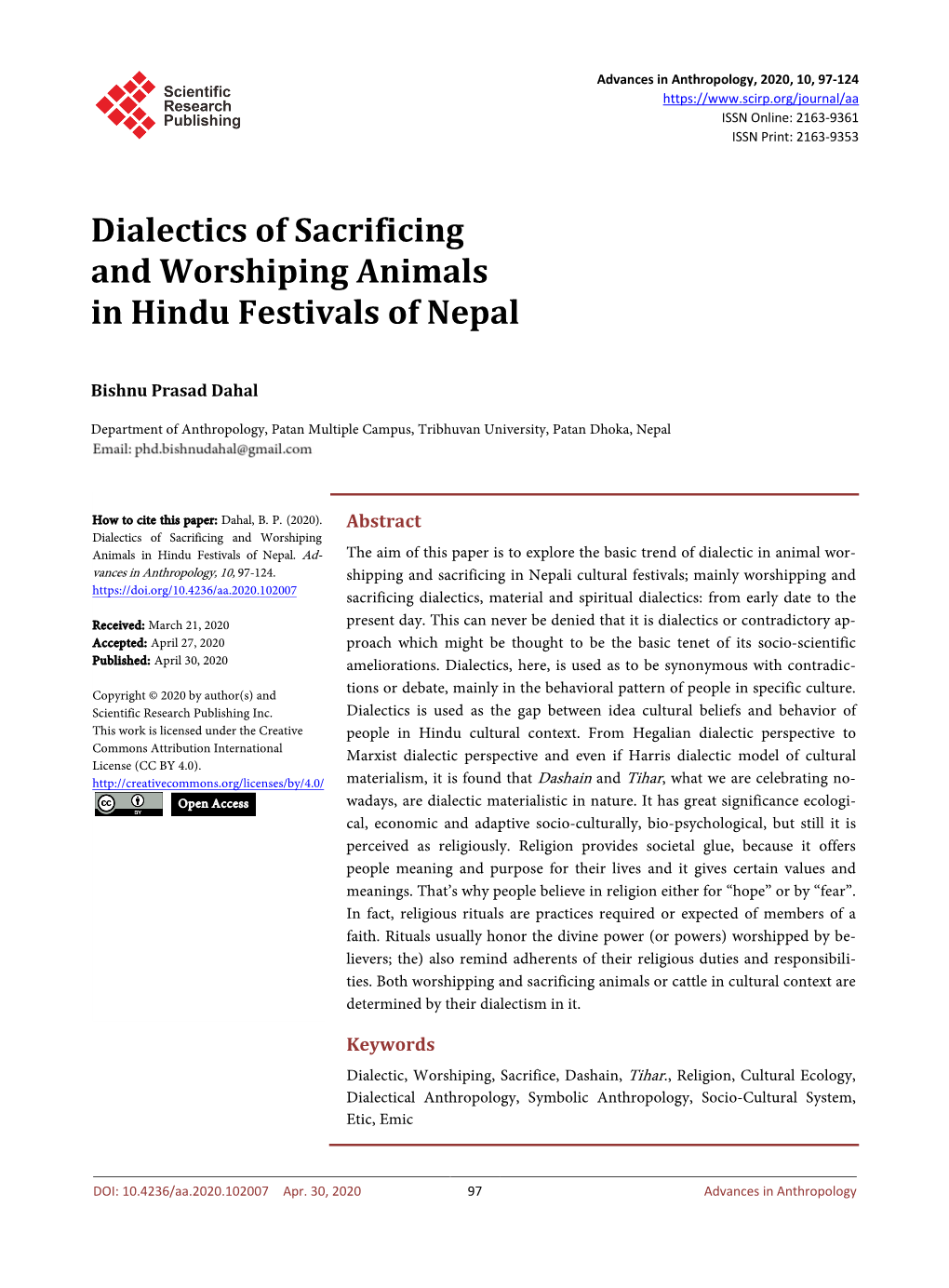 Dialectics of Sacrificing and Worshiping Animals in Hindu Festivals of Nepal