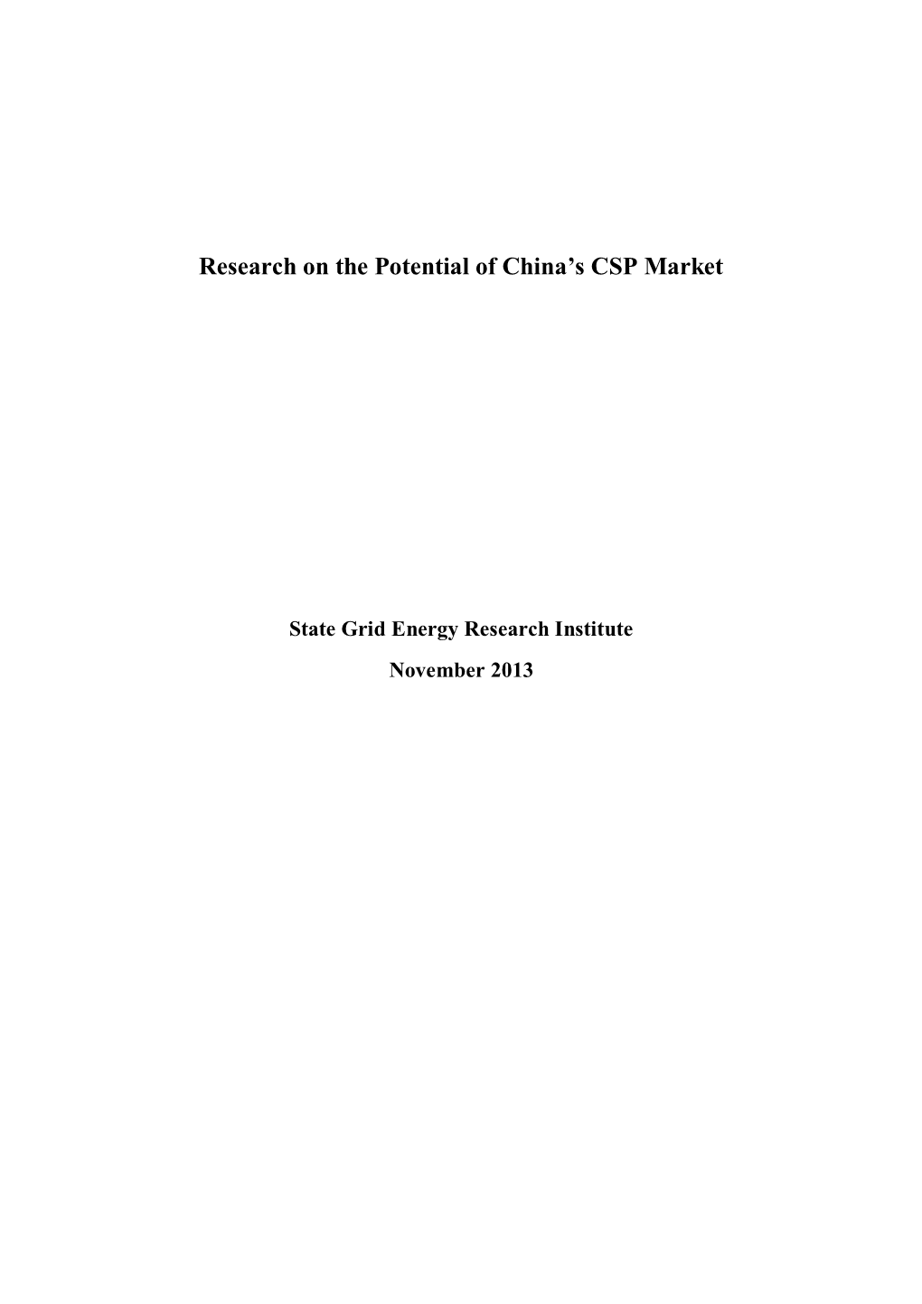 Research on the Potential of China's CSP Market