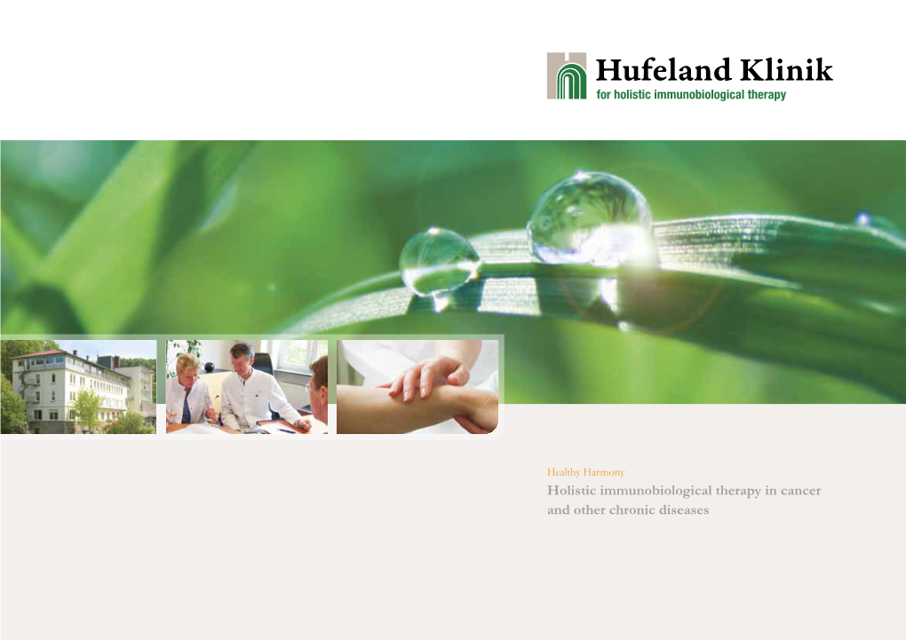 Holistic Immunobiological Therapy in Cancer and Other Chronic Diseases Clay Field Therapy at Hufeland Klinik