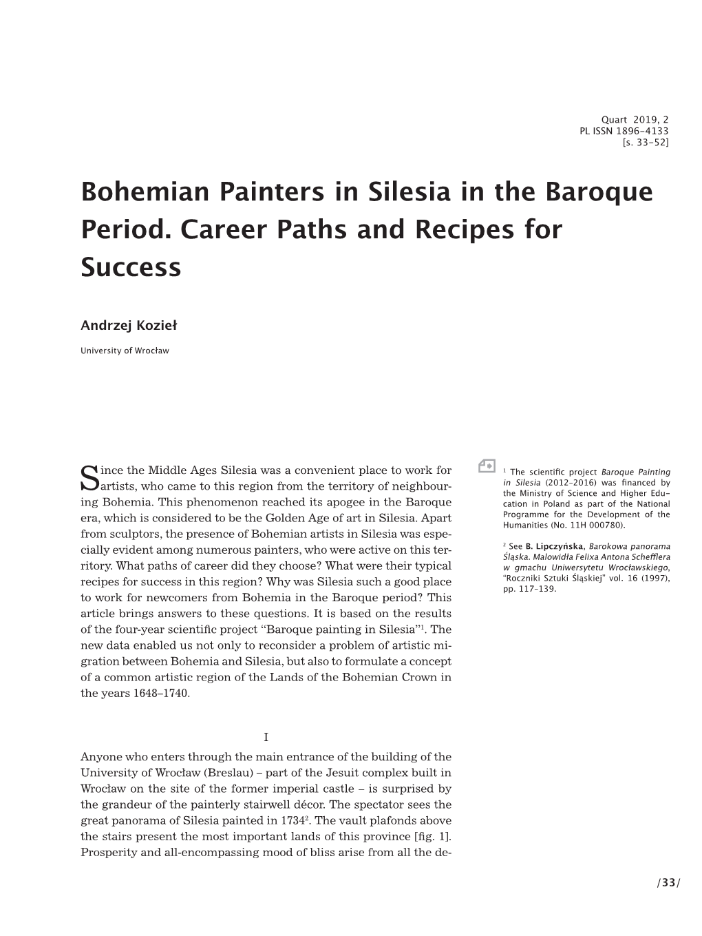 Bohemian Painters in Silesia in the Baroque Period. Career Paths and Recipes for Success