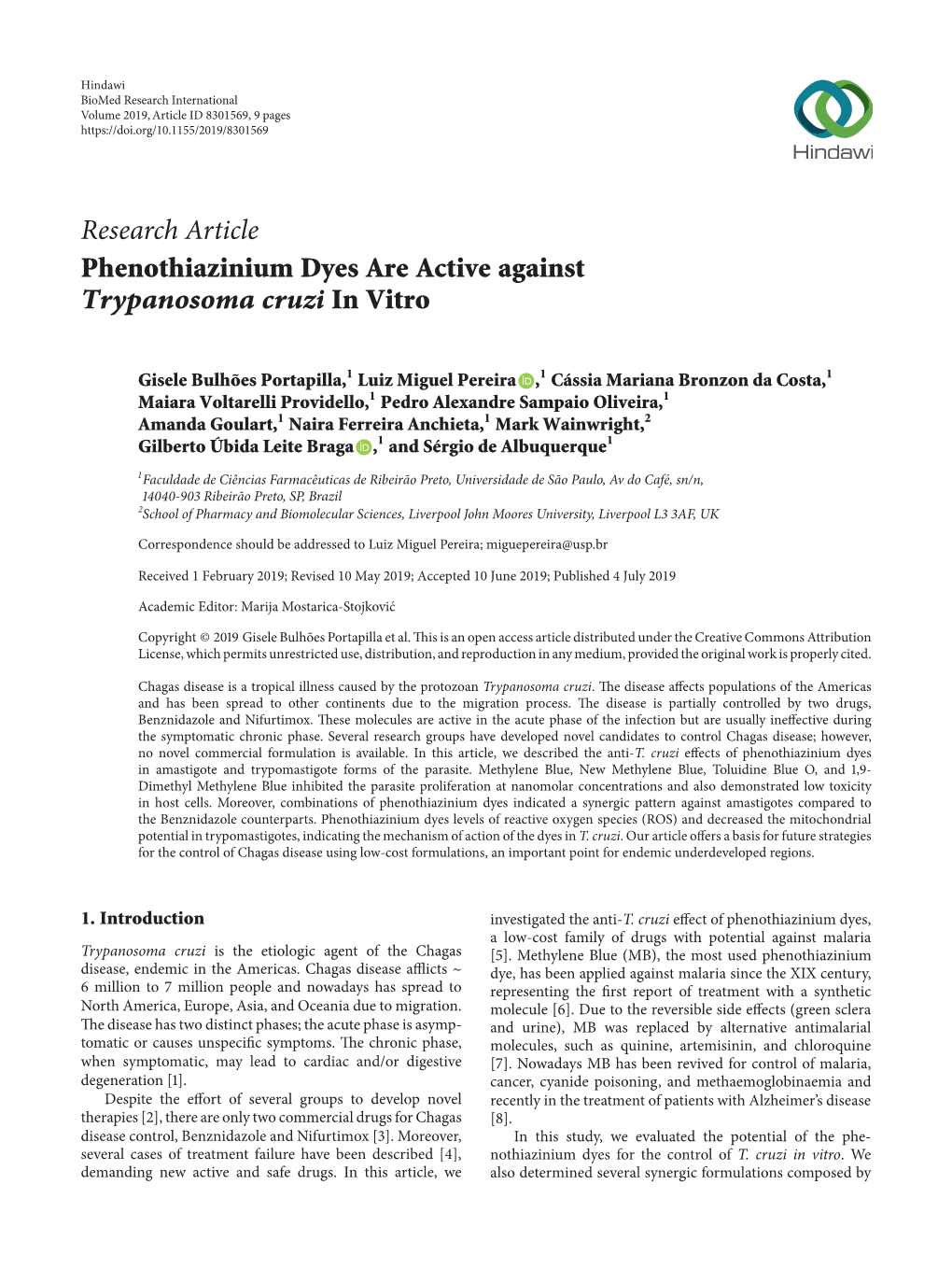 Phenothiazinium Dyes Are Active Against Trypanosoma Cruzi in Vitro
