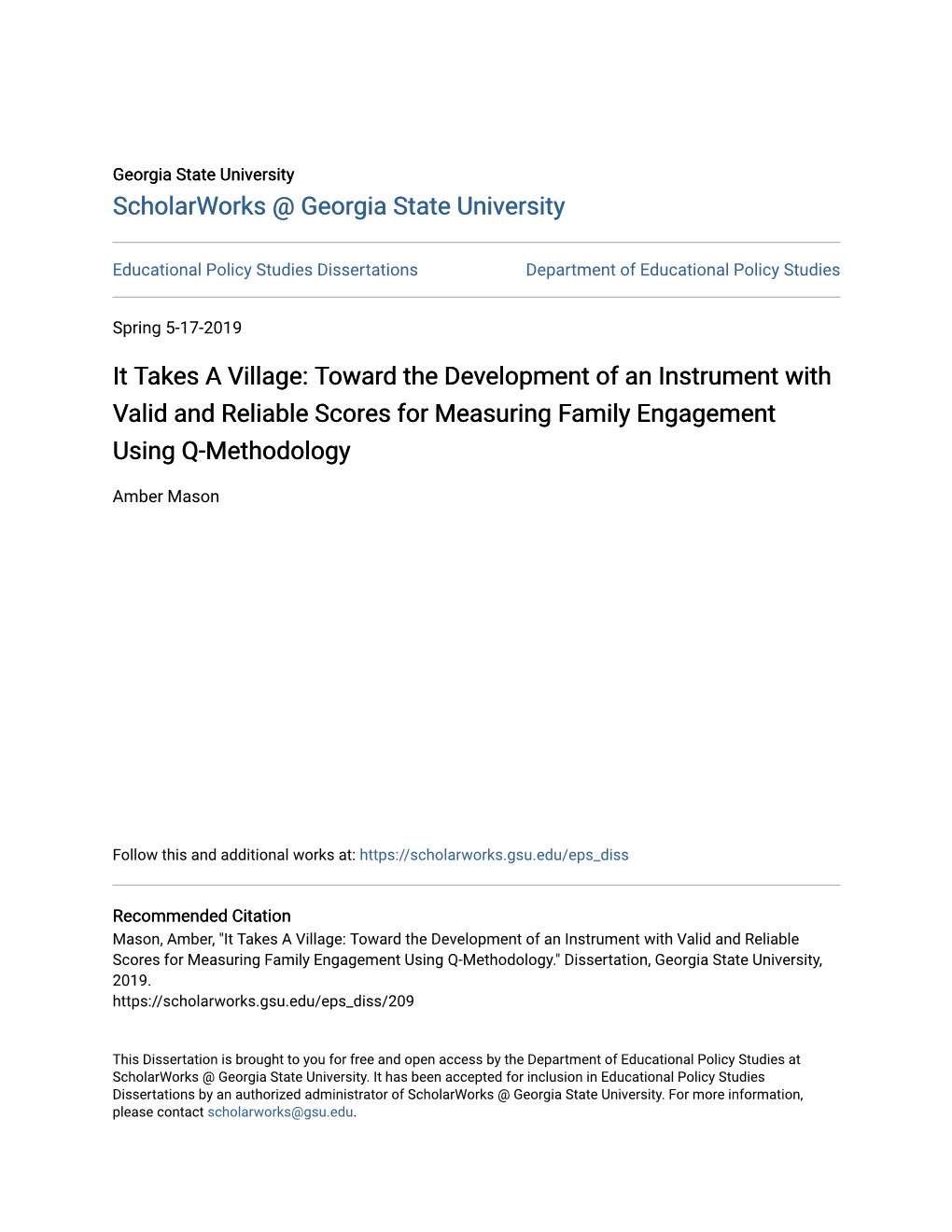 Toward the Development of an Instrument with Valid and Reliable Scores for Measuring Family Engagement Using Q-Methodology