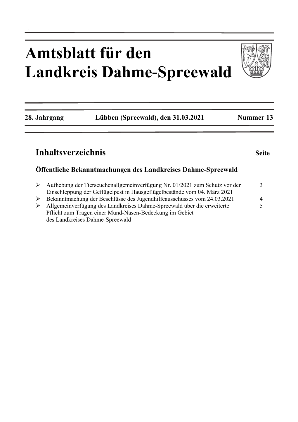 Amtsblatt Für Den Landkreis Dahme-Spreewald