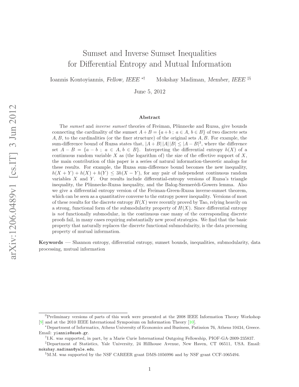 "Sumset Inequalities for Differential Entropy"