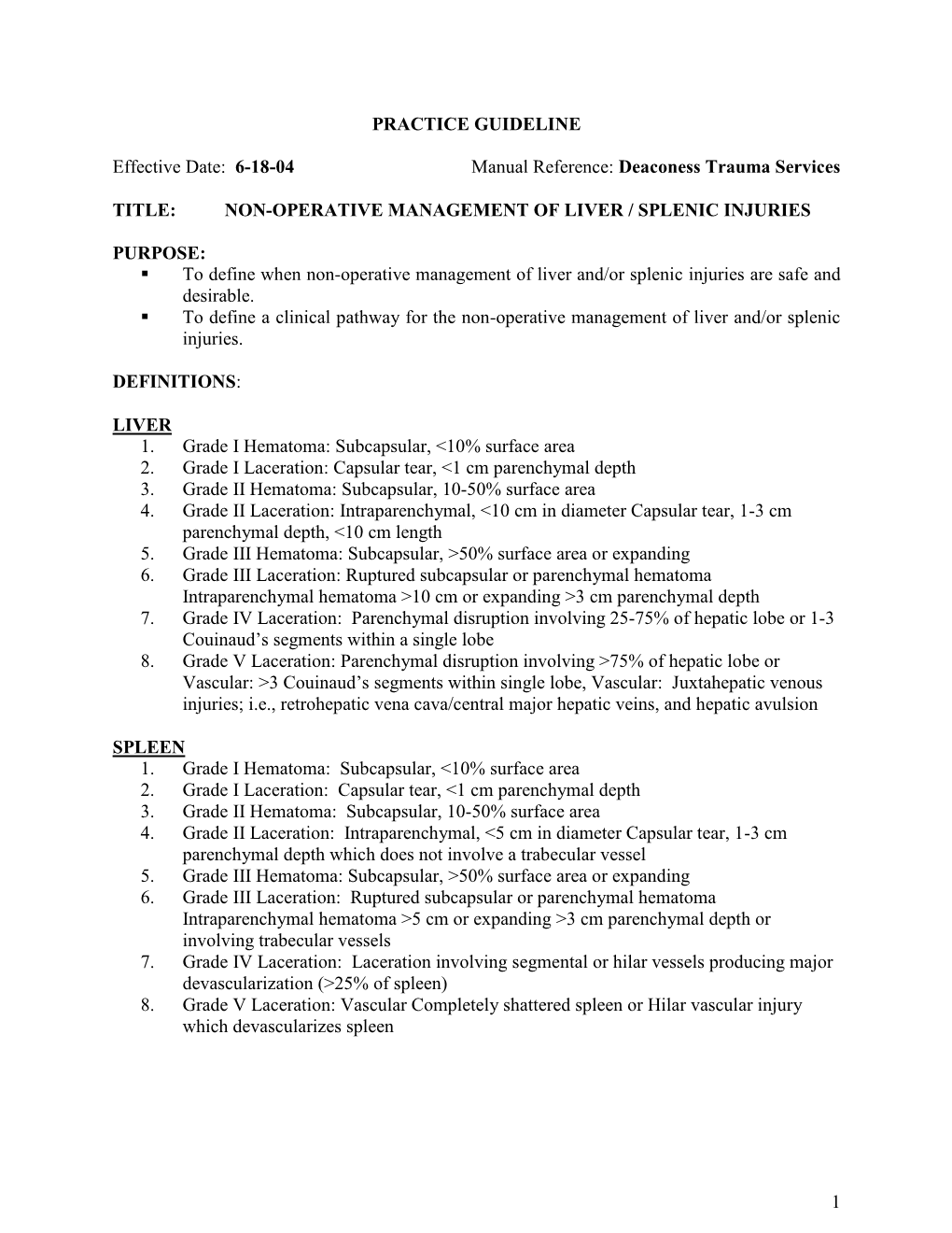 Liver Spleen Non-Operative Management