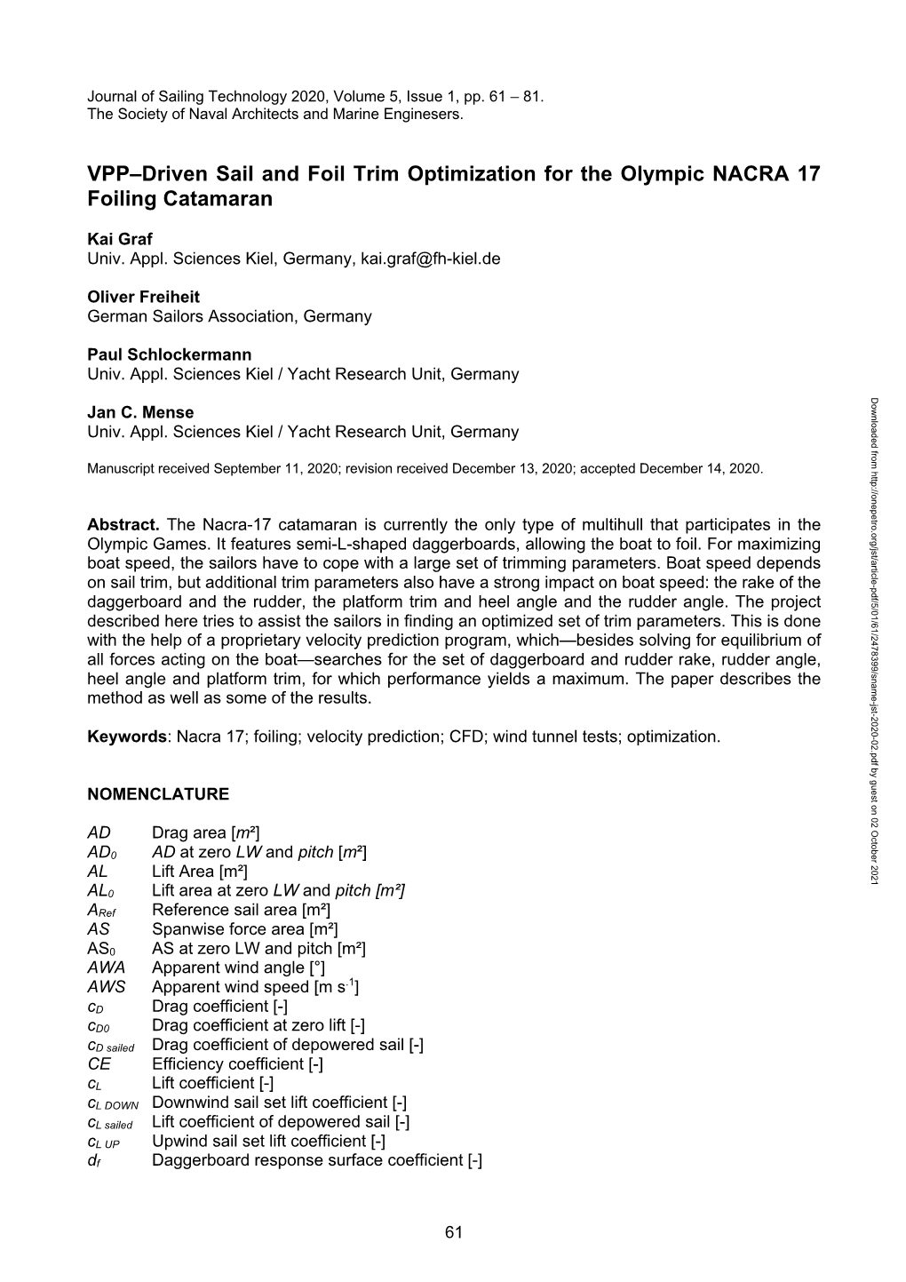 VPP–Driven Sail and Foil Trim Optimization for the Olympic NACRA 17 Foiling Catamaran