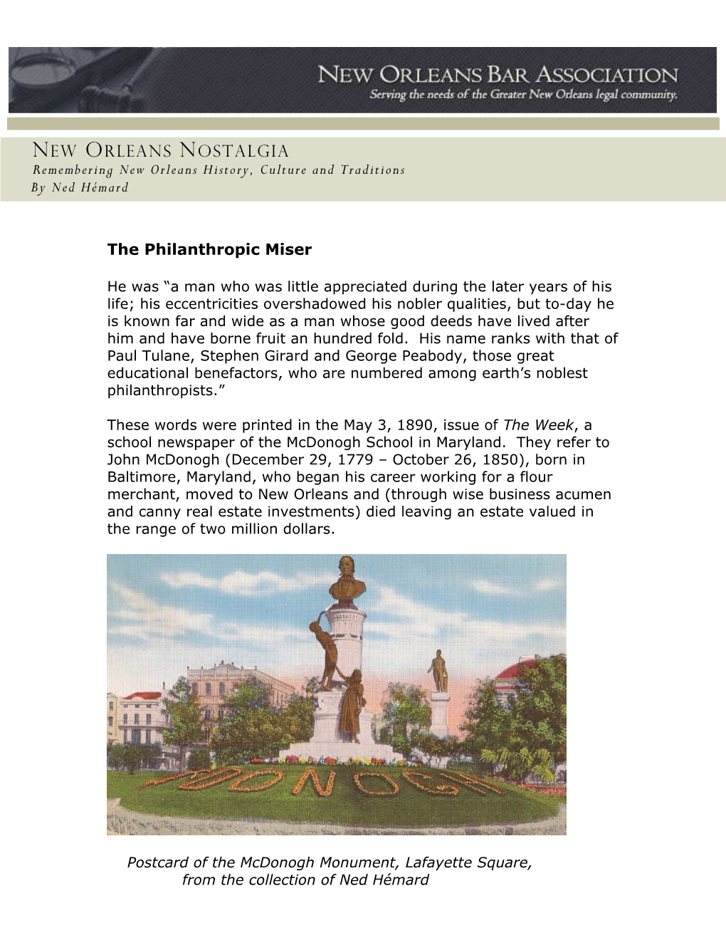 NEW ORLEANS NOSTALGIA Remembering New Orleans History, Culture and Traditions by Ned Hémard