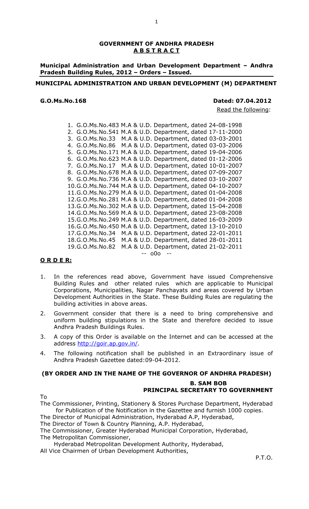 GOVERNMENT of ANDHRA PRADESH ABSTRACT Municipal