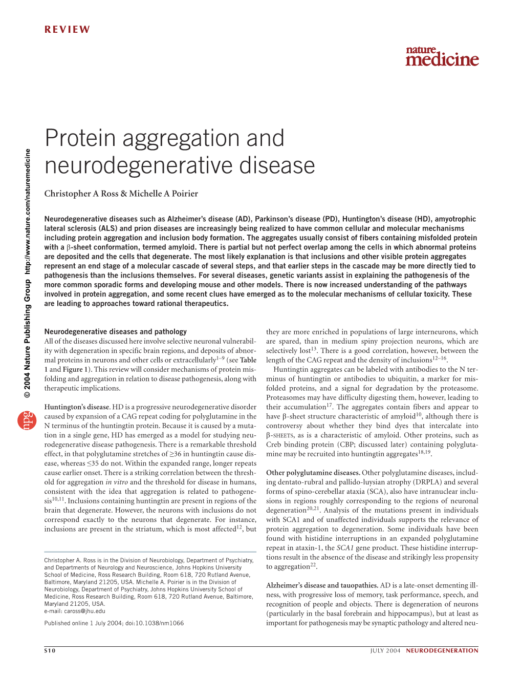 Protein Aggregation and Neurodegenerative Disease