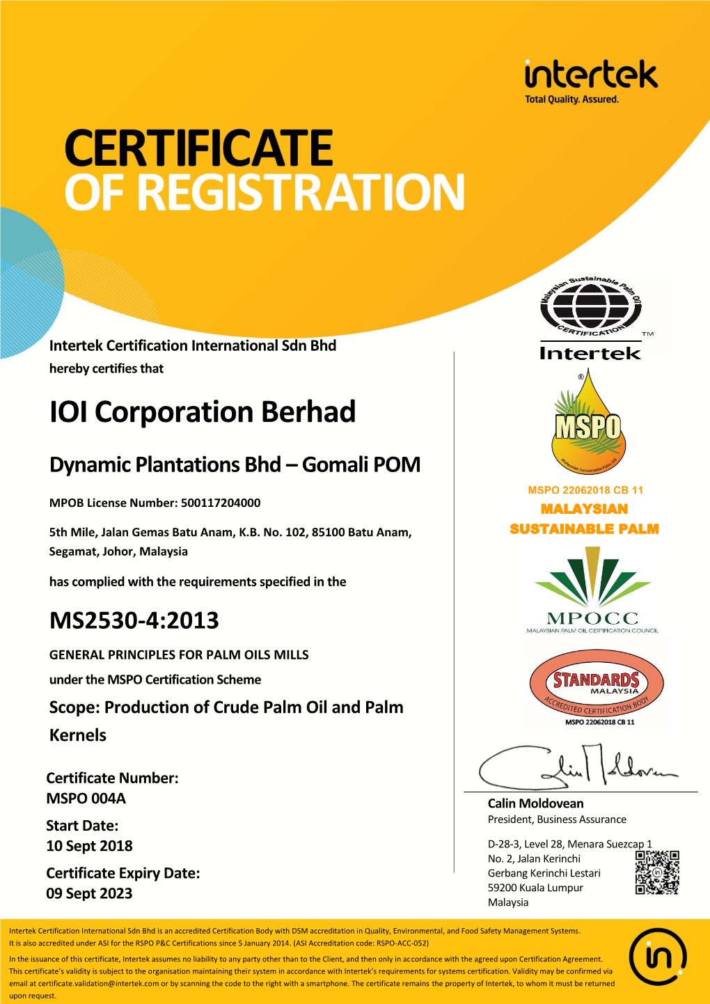 MSPO Certificate