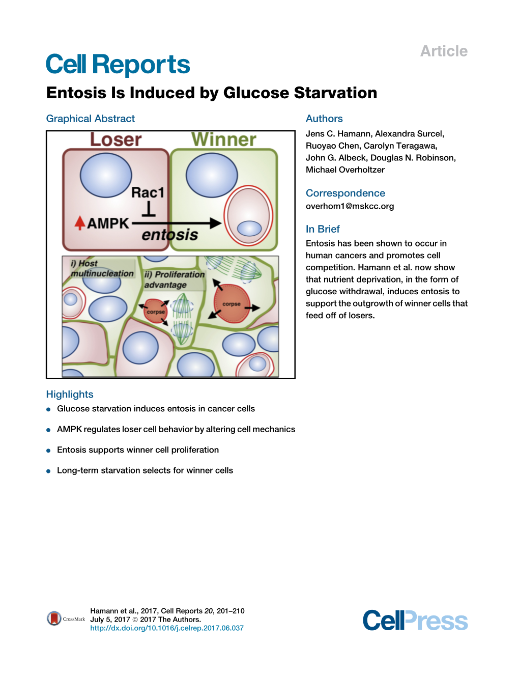 Entosis Is Induced by Glucose Starvation