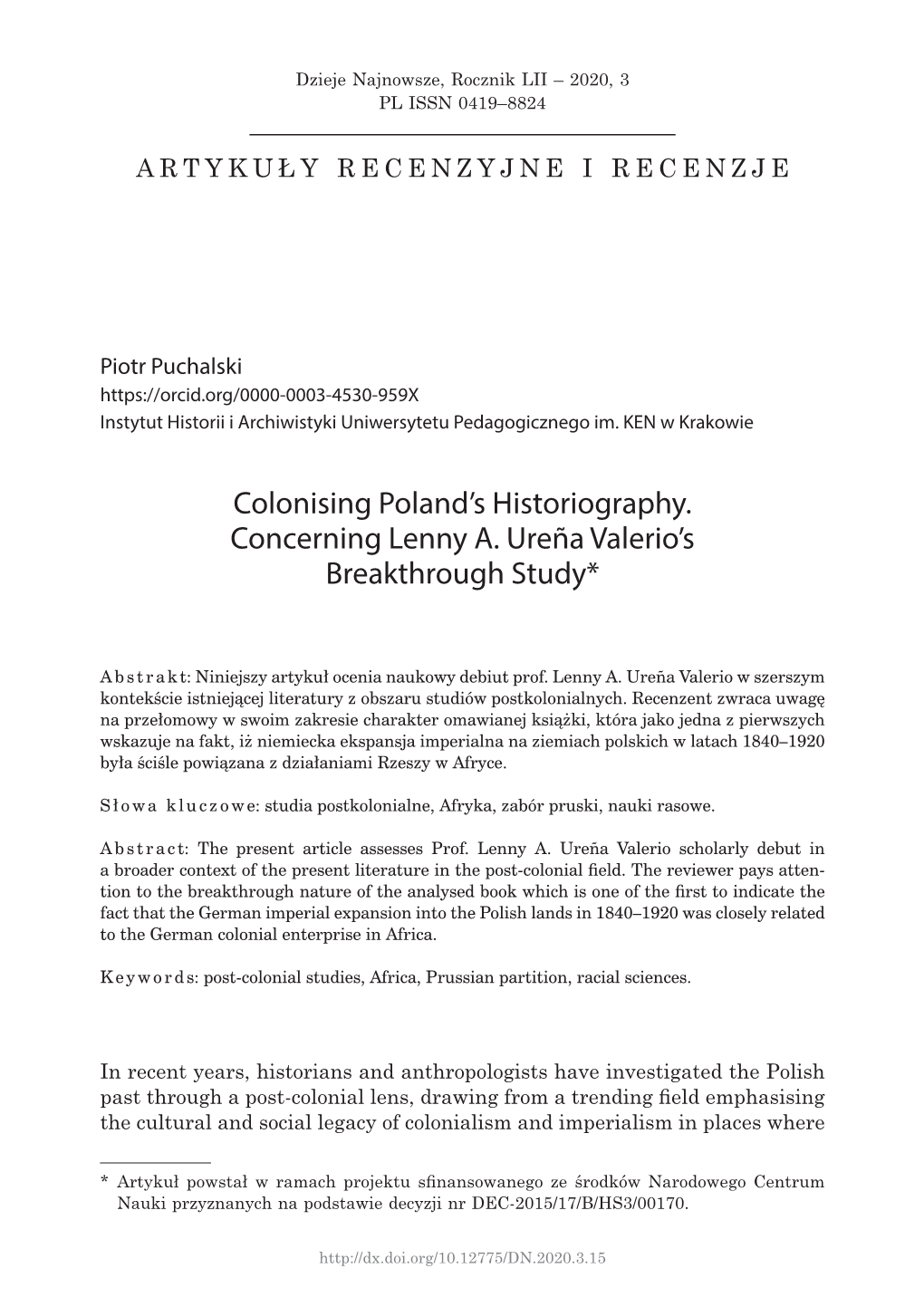 Colonising Poland's Historiography. Concerning Lenny A. Ureńa