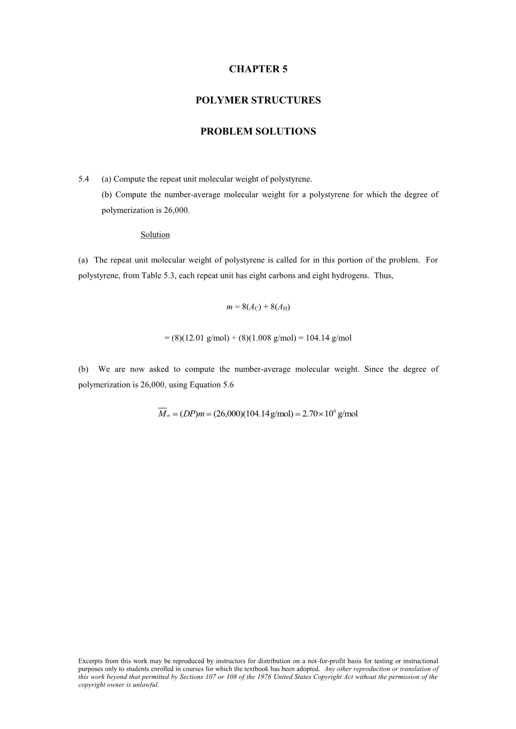 Chapter 5 Polymer Structures Problem Solutions