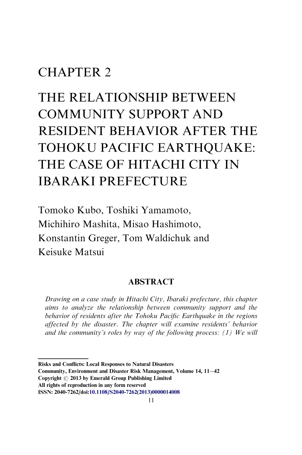 The Relationship Between Community Support and Resident Behavior After the Tohoku Pacific Earthquake: the Case of Hitachi City in Ibaraki Prefecture