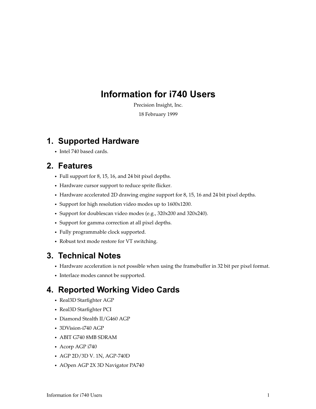 Information for I740 Users Precision Insight, Inc