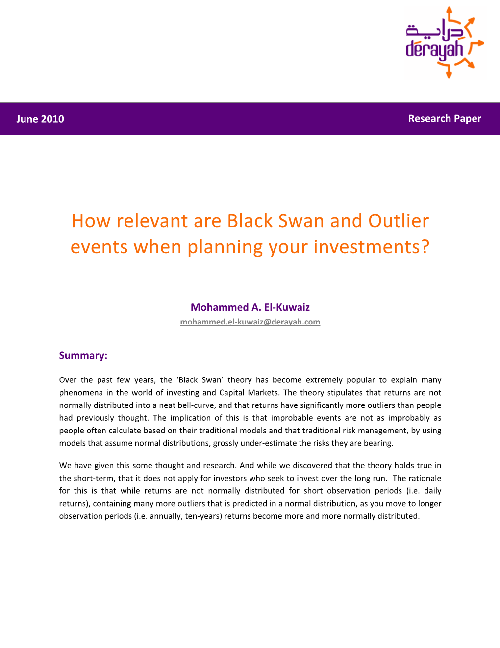 How Relevant Are Black Swan and Outlier Events When Planning Your Investments?