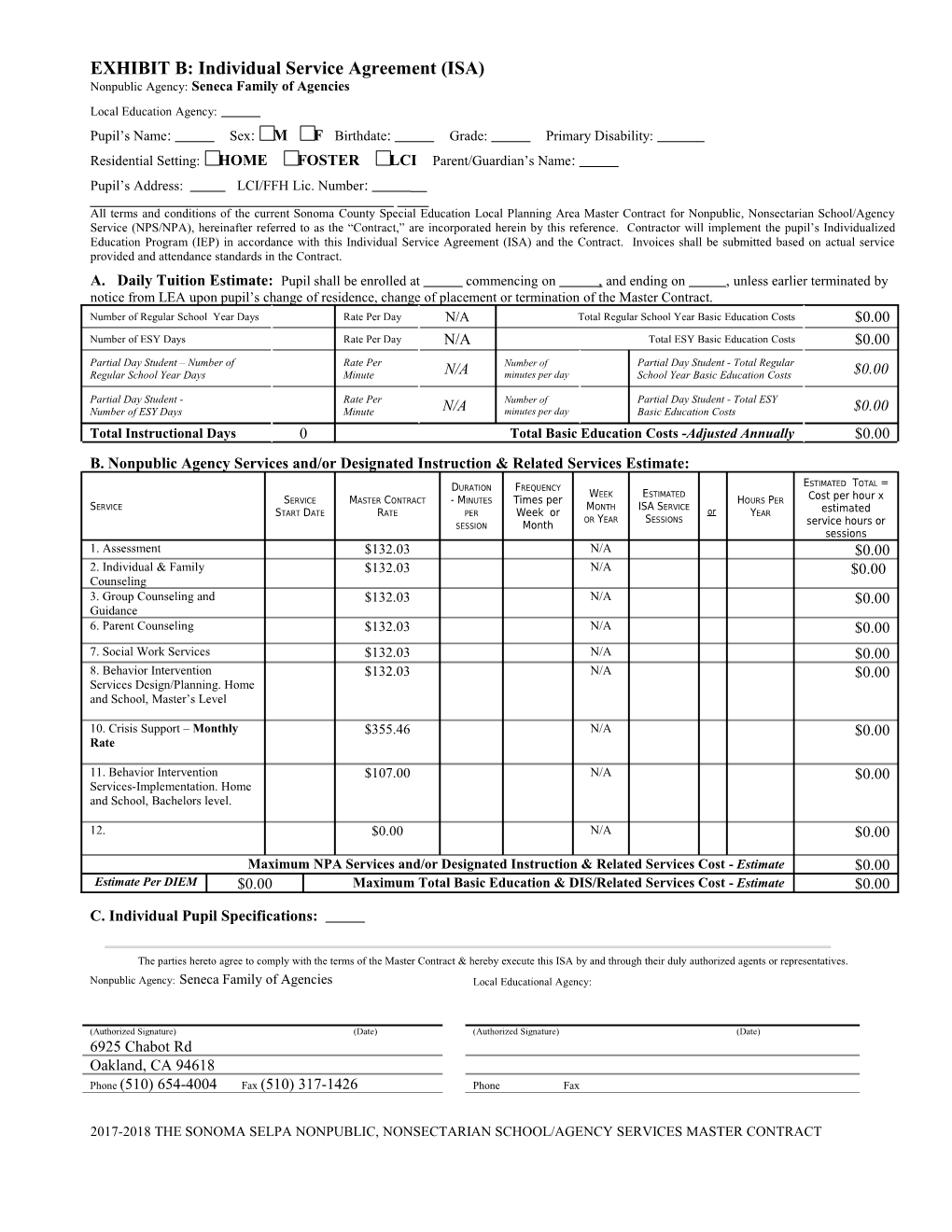 EXHIBIT B: Individual Service Agreement (ISA)