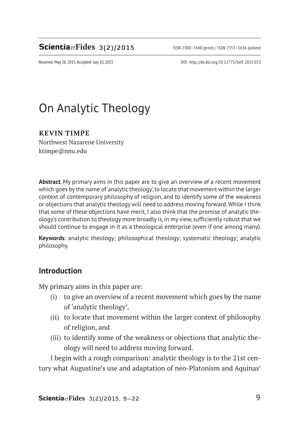 On Analytic Theology