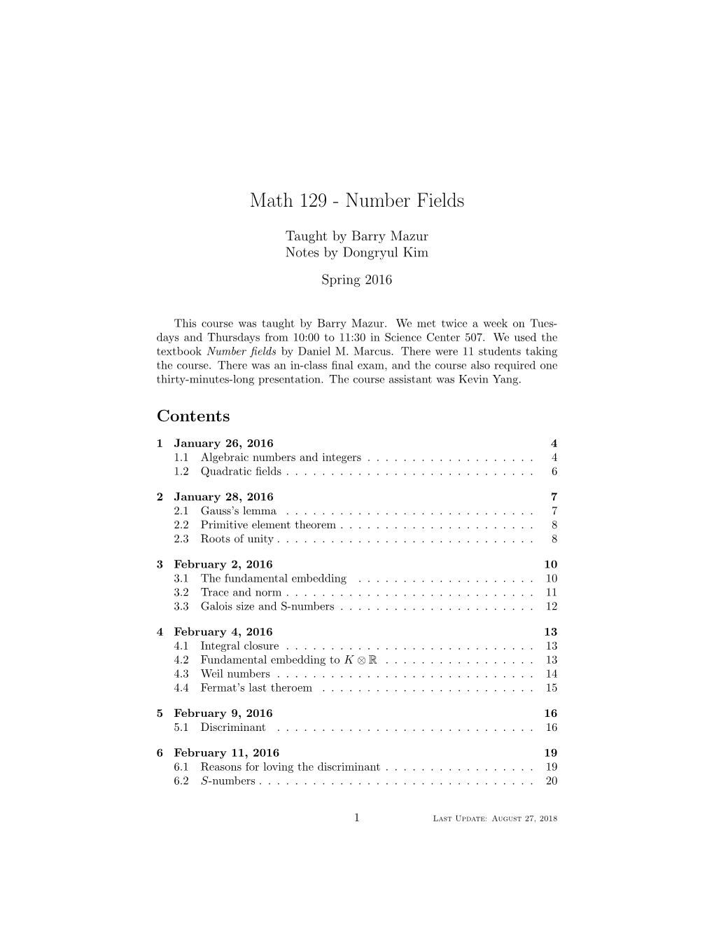 Math 129 - Number Fields