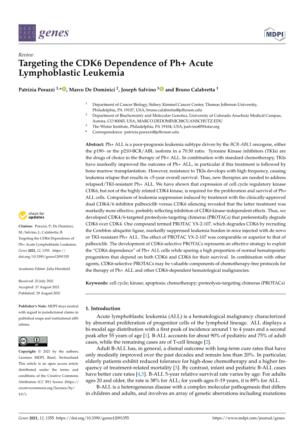 Targeting the CDK6 Dependence of Ph+ Acute Lymphoblastic Leukemia