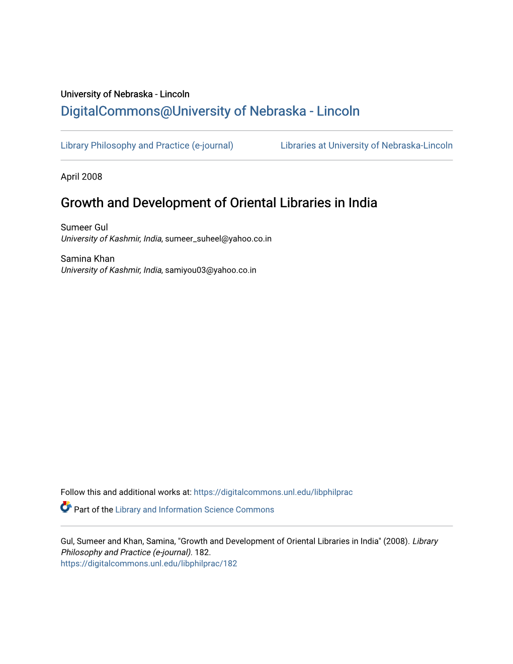 Growth and Development of Oriental Libraries in India