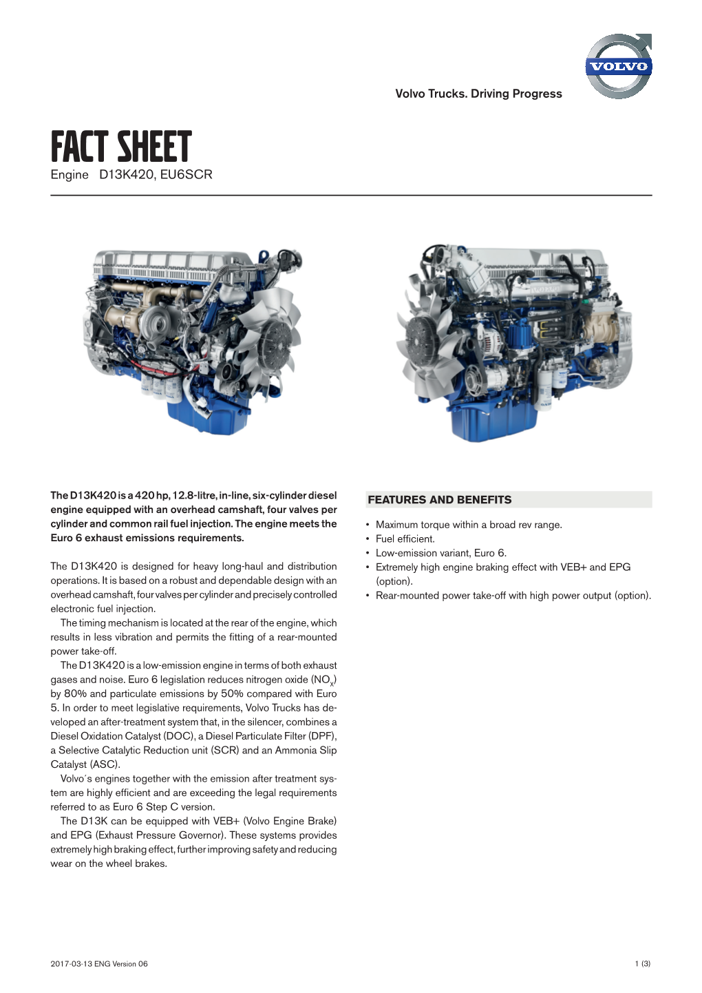 FACT SHEET Engine D13K420, EU6SCR