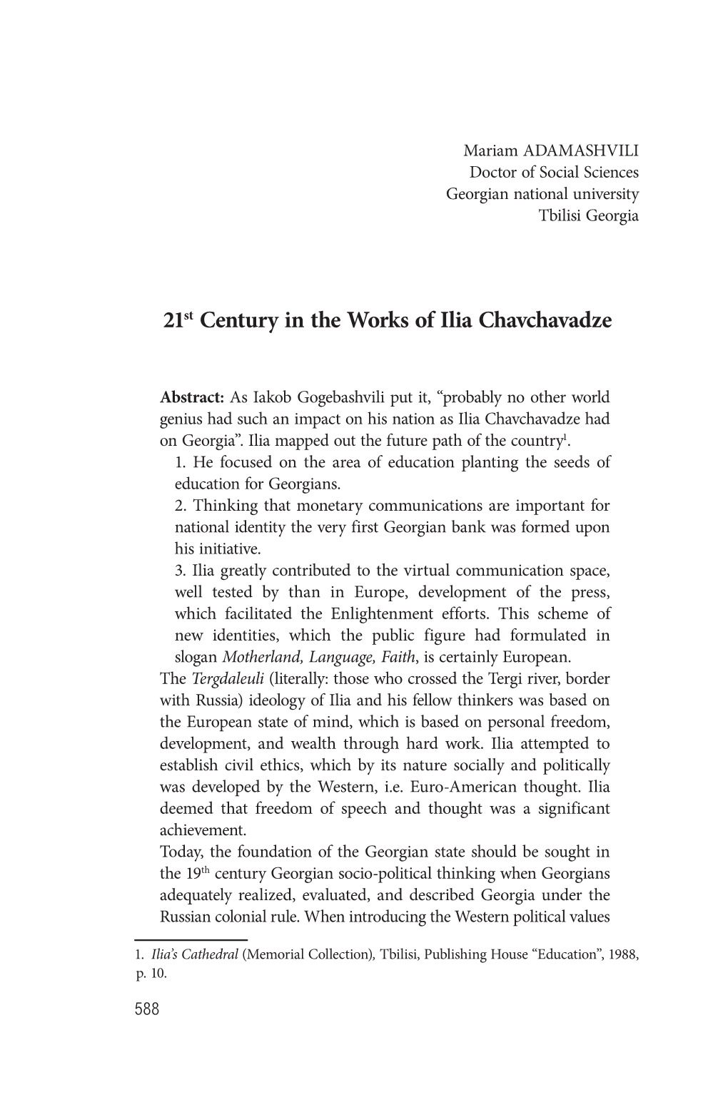 21St Century in the Works of Ilia Chavchavadze