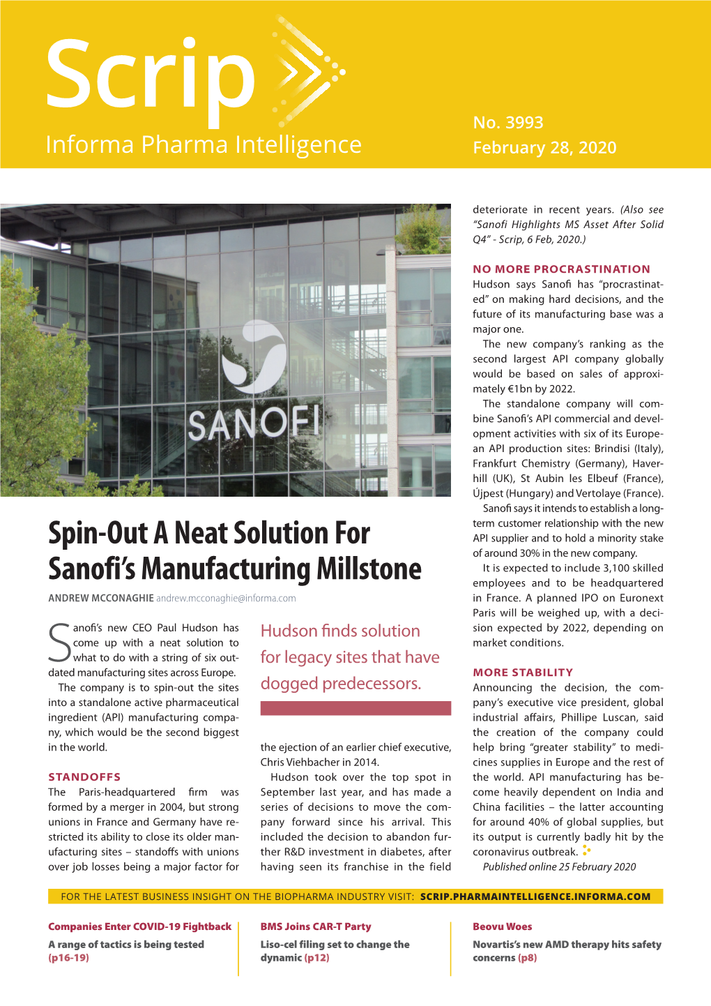 Spin-Out a Neat Solution for Sanofi's Manufacturing Millstone