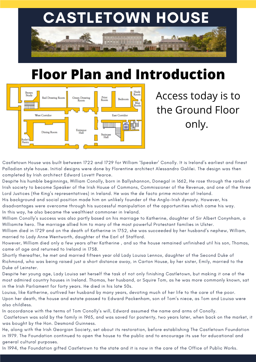 Floor Plan and Introduction Access Today Is to the Ground Floor Only