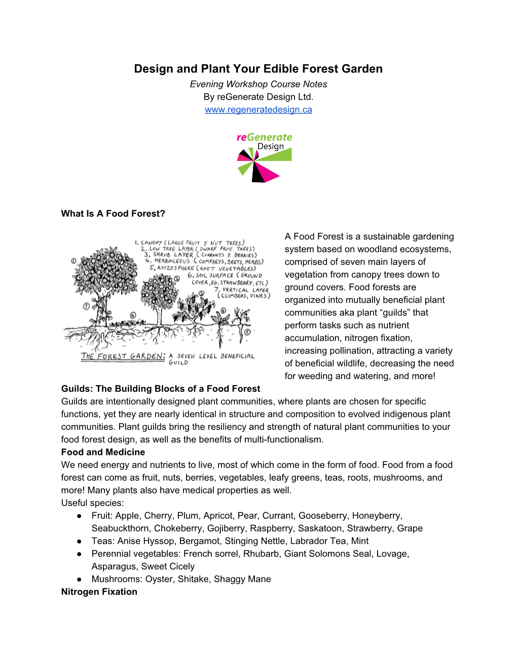 Design and Plant Your Edible Forest Garden Evening Workshop Course Notes by Regenerate Design Ltd