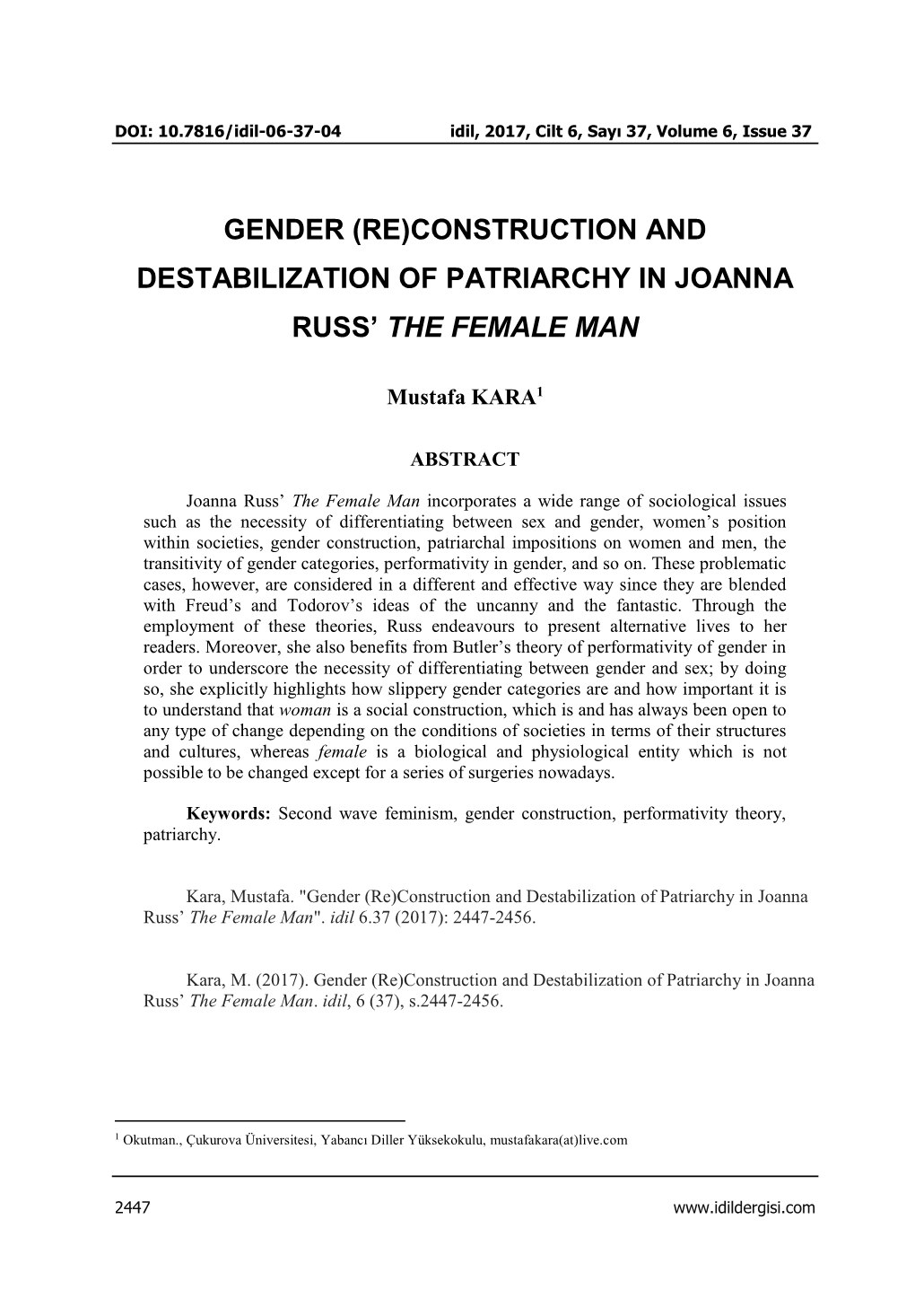 (Re)Construction and Destabilization of Patriarchy in Joanna Russ' The