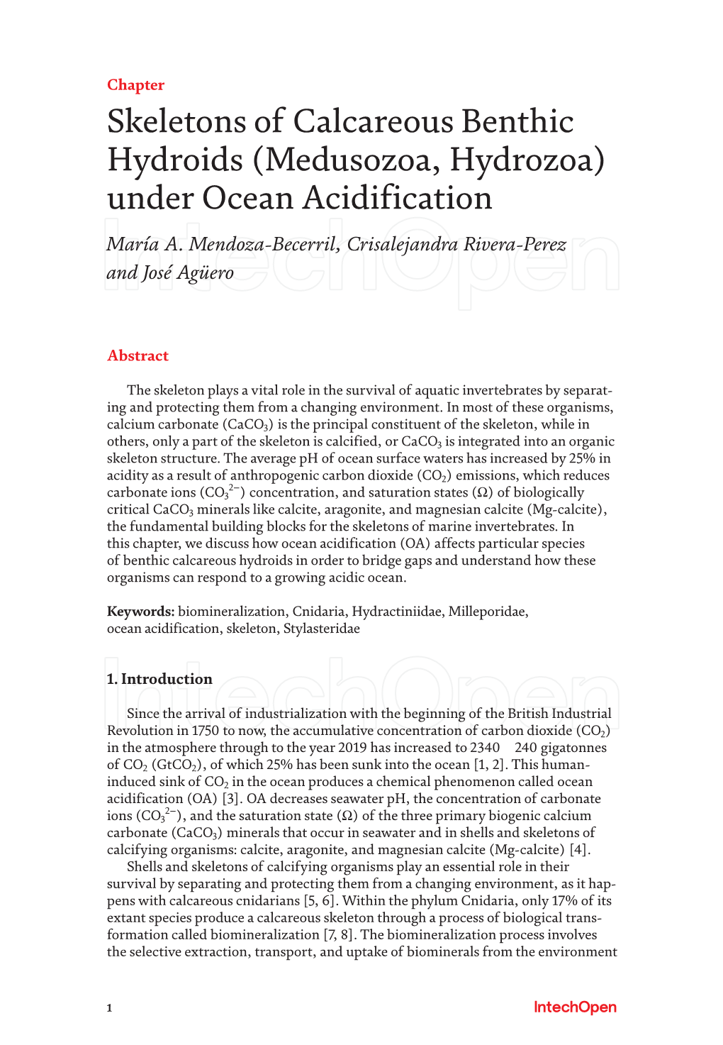 Skeletons of Calcareous Benthic Hydroids (Medusozoa, Hydrozoa) Under Ocean Acidification María A